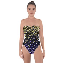 Space Star Light Gold Blue Beauty Black Tie Back One Piece Swimsuit by Mariart