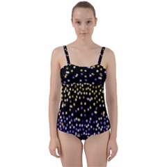 Space Star Light Gold Blue Beauty Black Twist Front Tankini Set by Mariart