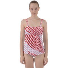 Waves Wave Learning Connection Polka Red Pink Chevron Twist Front Tankini Set