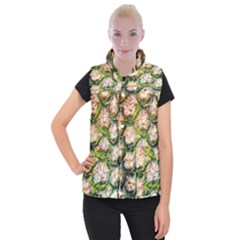 Pineapple Texture Macro Pattern Women s Button Up Puffer Vest by Nexatart