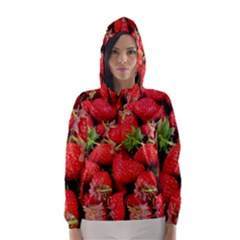 Strawberries Berries Fruit Hooded Wind Breaker (women) by Nexatart