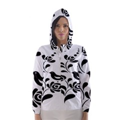 Birds Flower Rose Black Animals Hooded Wind Breaker (women) by Mariart