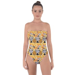 Amfora Leaf Yellow Flower Tie Back One Piece Swimsuit by Mariart