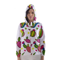 Cactus Seamless Pattern Background Polka Wave Rainbow Hooded Wind Breaker (women) by Mariart