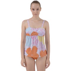 Flower Sunflower Floral Pink Orange Beauty Blue Yellow Twist Front Tankini Set by Mariart
