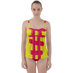 Fun Ain t Gone Fence Sign Red Yellow Flag Twist Front Tankini Set by Mariart