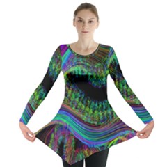 Aurora Wave Colorful Space Line Light Neon Visual Cortex Plate Long Sleeve Tunic  by Mariart