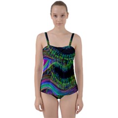 Aurora Wave Colorful Space Line Light Neon Visual Cortex Plate Twist Front Tankini Set by Mariart