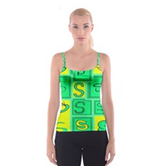 Letter Huruf S Sign Green Yellow Spaghetti Strap Top by Mariart