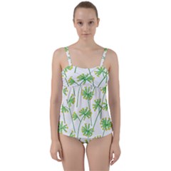 Marimekko Fabric Flower Floral Leaf Twist Front Tankini Set by Mariart