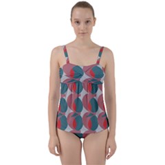 Pink Red Grey Three Art Twist Front Tankini Set by Mariart