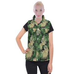 Tropical Pattern Women s Button Up Puffer Vest by ValentinaDesign