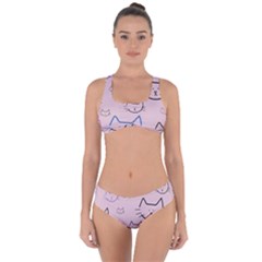 Cat Pattern Face Smile Cute Animals Beauty Criss Cross Bikini Set by Mariart