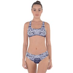 Blue White Lace Flower Floral Star Criss Cross Bikini Set by Mariart