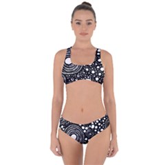 Circle Polka Dots Black White Criss Cross Bikini Set by Mariart