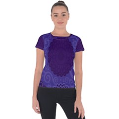 Flower Floral Sunflower Blue Purple Leaf Wave Chevron Beauty Sexy Short Sleeve Sports Top  by Mariart