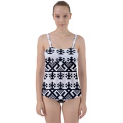 Model Traditional Draperie Line Black White Triangle Twist Front Tankini Set by Mariart