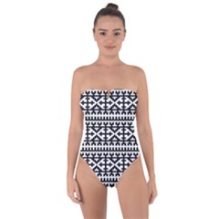 Model Traditional Draperie Line Black White Tie Back One Piece Swimsuit by Mariart