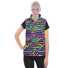Optical Illusion Line Wave Chevron Rainbow Colorfull Women s Button Up Puffer Vest by Mariart