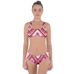 Model Traditional Draperie Line Red White Triangle Criss Cross Bikini Set by Mariart