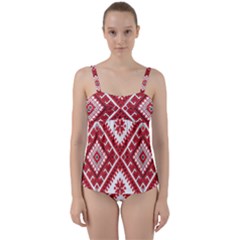 Model Traditional Draperie Line Red White Triangle Twist Front Tankini Set by Mariart