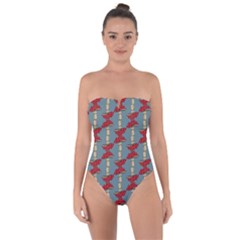 Mushroom Madness Red Grey Polka Dots Tie Back One Piece Swimsuit by Mariart