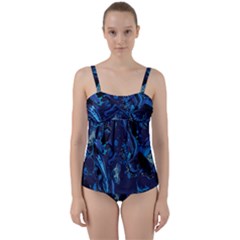 Pattern Butterfly Blue Stone Twist Front Tankini Set by Mariart