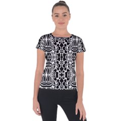 Psychedelic Pattern Flower Black Short Sleeve Sports Top  by Mariart