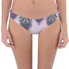 Peacock Feather Pattern Pink Love Heart Reversible Hipster Bikini Bottoms by Mariart