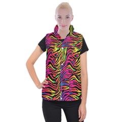 Rainbow Zebra Women s Button Up Puffer Vest by Mariart