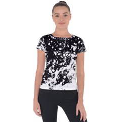 Black And White Splash Texture Short Sleeve Sports Top  by dflcprints