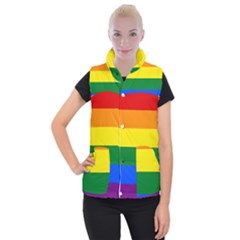 Pride Flag Women s Button Up Puffer Vest by Valentinaart