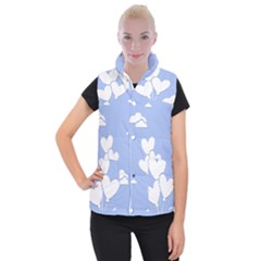 Clouds Sky Air Balloons Heart Blue Women s Button Up Puffer Vest by Nexatart