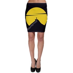 Man Mountain Moon Yellow Sky Bodycon Skirt