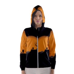 Couple Dog View Clouds Tree Cliff Hooded Wind Breaker (women) by Nexatart