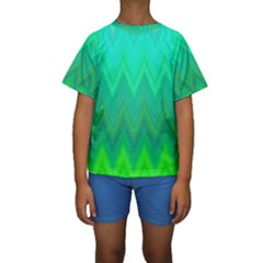 Green Zig Zag Chevron Classic Pattern Kids  Short Sleeve Swimwear by Nexatart