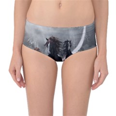 Awesome Wild Black Horses Running In The Night Mid-waist Bikini Bottoms by FantasyWorld7