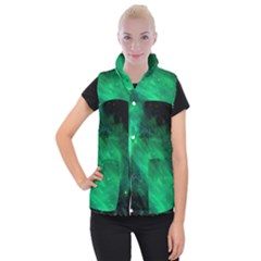 Green Space All Universe Cosmos Galaxy Women s Button Up Puffer Vest by Nexatart