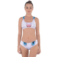 Beautiful White Face Cat Animals Blue Eye Criss Cross Bikini Set by Mariart