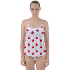 Canadian Maple Leaf Pattern Twist Front Tankini Set by Mariart