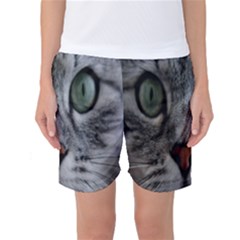 Cat Face Eyes Gray Fluffy Cute Animals Women s Basketball Shorts by Mariart
