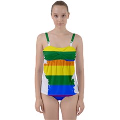 Flag Map Stripes Line Colorful Twist Front Tankini Set by Mariart
