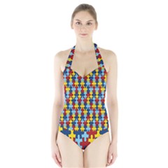 Fuzzle Red Blue Yellow Colorful Halter Swimsuit by Mariart