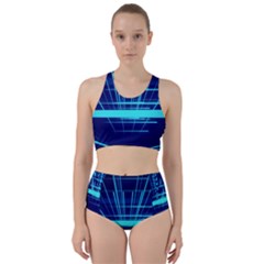 Grid Structure Blue Line Racer Back Bikini Set by Mariart