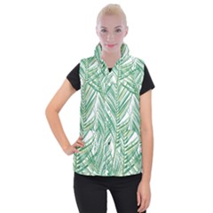 Jungle Fever Green Leaves Women s Button Up Puffer Vest by Mariart