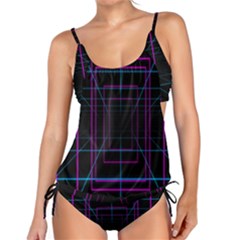 Retro Neon Grid Squares And Circle Pop Loop Motion Background Plaid Purple Tankini Set by Mariart