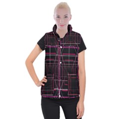 Retro Neon Grid Squares And Circle Pop Loop Motion Background Plaid Women s Button Up Puffer Vest by Mariart