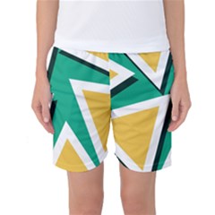 Triangles Texture Shape Art Green Yellow Women s Basketball Shorts by Mariart