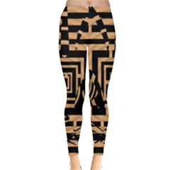 Wooden Cat Face Line Arrow Mask Plaid Leggings  by Mariart