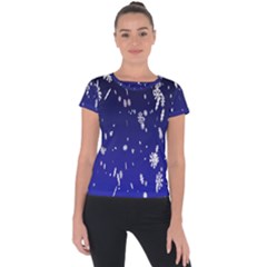 Blue Sky Christmas Snowflake Short Sleeve Sports Top  by Mariart